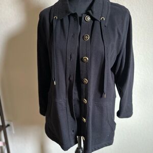 “Silver wear”Collection Knit Black Cardigan Blazer Jacket SzM.with gold buttons.